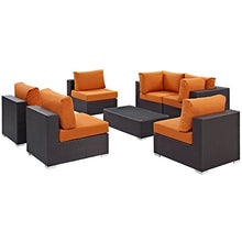 Modern Contemporary Urban Design Outdoor Patio Balcony Seven PCS Sectional Sofa Set, Orange, Rattan