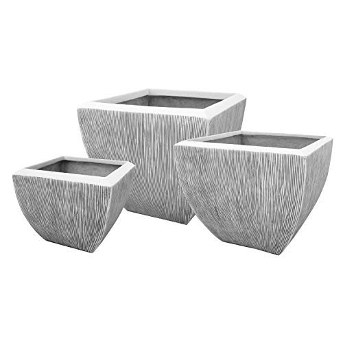 Screen Gems Square Flower Pot, Ribbed Finish, 3/Set; 14" x 14" x 12"; 17" x 17" x 16"; 21" x 21" x 19" -