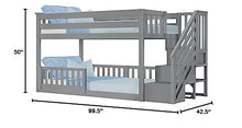 Max & Lily Twin/Twin Low Bunk Bed with Stairs and Guard Rails Grey