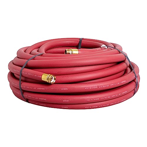 Underhill UltraMax Commercial Garden Water Hose 100 ft, Rubber, Flexible, Anti-Kink, 200 psi WP, 800 psi BP, H75-100R, 3/4 Inch x 100 ft GHT, Red