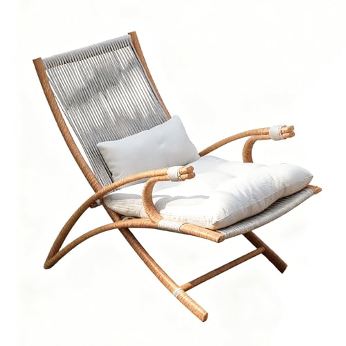 Apk i bc Outdoor Rattan Folding Leisure Garden Armchair, Easy to Assemble and Foldable Storage, Suitable for Balcony and Garden Use, Includes 2-Piece Set(Wood Tone,50 * 74 * 80CM)