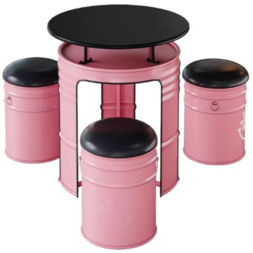 JOSOGO Coffee Restaurant Table and Chair Set, Creative Industrial Style Outdoor Oil Drum Multi-Functional Outdoor Lounge Table and Chair Set(L)