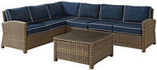 Crosley Furniture Bradenton 5-Piece Outdoor Sectional Sofa Set Brown with Navy Cushions