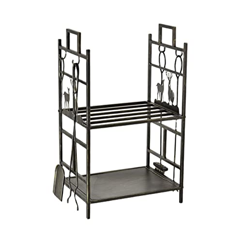 WXPWAMZ Firewood Rack Outdoor Indoor Wrought Iron Log Mantel Tool Set Pliers Outdoor Firewood Racks Firewood Rack with 4 Tools Firewood Storage Racks For Outside