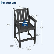 Takywep Set of 4 HDPE Wood Grain Outdoor Bar Stools, 27.7" High Counter Height Chairs with Armrests and Back, Weatherproof Pub Seating for Patio, Balcony, Garden, Deck, Backyard, Dark Grey
