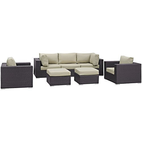 Lexmod Modway 8 Piece Convene 1 Loveseat Outdoor Patio Sectional Set, Espresso Orange
