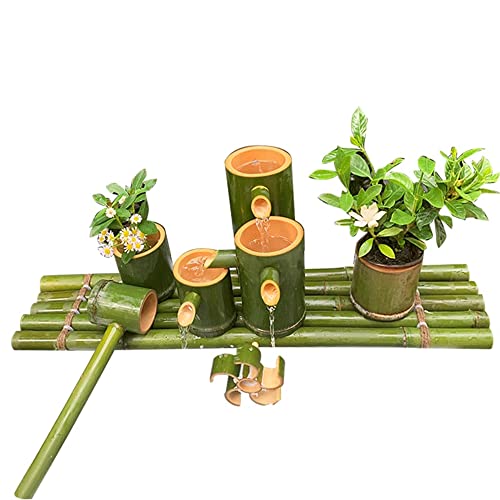 GenSDH Natural Bamboo Water Fountain with Pump, Water Features Decor Kit with Rotating Water Wheel, Feng Shui Zen Fountains, for Patio Garden Pond Fish Tanks, 50Cm,70cm