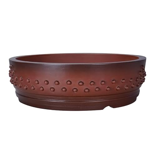 XUNTING Indoor Planters Purple Sand Handmade Antique Round Breathable Gardening Bonsai Pot Succulent pots(Large)