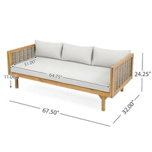 Merax 67.5" Outdoor Patio Daybed 3 Seater Sofa Bed,Acacia Wood Frame with Rattan Arm,Cushion & Pillow for Pool
