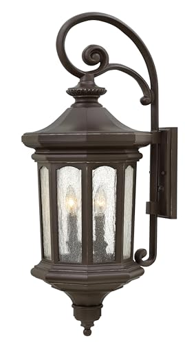 Hinkley Raley Large Wall Mount Outdoor Lantern - LEDs Included, Aluminum, Clear Water Glass Shade, Estate Series - Oil Rubbed Bronze Finish