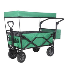 CWENZXDIA Garden Wagon Folding Garden Trolley Cart with Roof Wheels Brake Transport Metal Steel for Camping Utility Cart(Green)