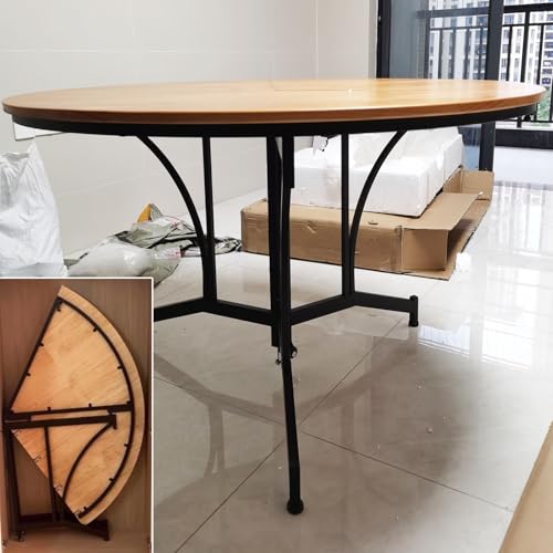 Innovz Wooden Round Dining Room Table Foldable, Heavy Duty Folding Banquet Table with Metal Legs, Home Card Table Coffee Table Family Dinner Tables, Easy Store(130cm(51ihch))