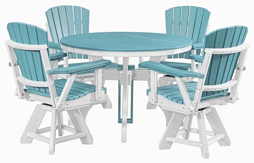 American Furniture Classics Model DR130ARW-K Five Piece Round Dining Height Dining Set in Aruba Blue with a White Base, Made in the USA