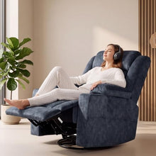 LEVELEVE Retro Rocking Recliner Chair, Massage Rocker Recliner Chair with Vibration Massage and Heat, USB and Type-C Ports,360° Swivel Chairs,Living Room, Bedroom, Nursery, RV, DarkBlue