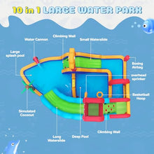 ELEMARA Inflatable Water Slide Bounce House, 10 in 1 Inflatable Water Park with Blower, 2 Slides & 2 Climbing Walls & 2 Water Guns & Giant Deep Pool, Blow up Water Slides for Backyard for 6