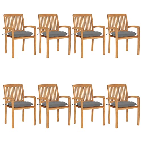 YITHOPI Garden Stackable Solid Wood Chairs,Outdoor Dining Seat,Patio Solid Wood Set Chairs,Outdoor Furniture,Outdoor Patio Chairs,Patio Dining Chairs,with Cushions 8 pcs Solid Teak Wood