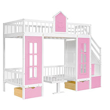 Harper & Bright Designs Twin Size Loft Bed with Stairs and Desk Pink