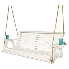 VHDY85KA Park Outdoor Swing Leisure Roll Back Suspended Chair Wooden Swing with Suspension Rope Cup Holder Entryway