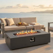 Merax 56" Rectangular MGO Propane Fire Pit Table, 50,000 BTU Outdoor Patio Heater with Modern Concrete Design for Backyard, Deck, Garden (Tank Cover Not Included), Dark Gery
