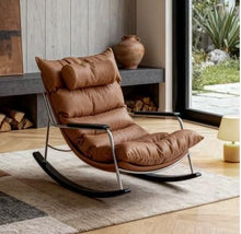 Mid-Century Rocking Chair With Footrest Stainless Steel Frame Lounge