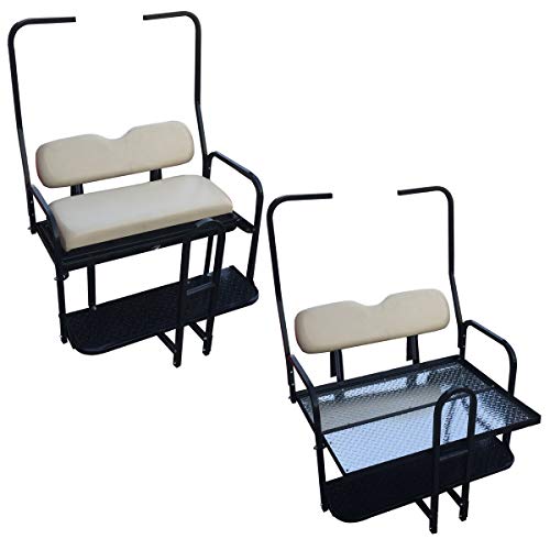 Performance Plus Carts Club Car DS Golf Cart Rear Flip Back Seat Kit for 1982-2000.5 - Factory Buff - Light Tan Black