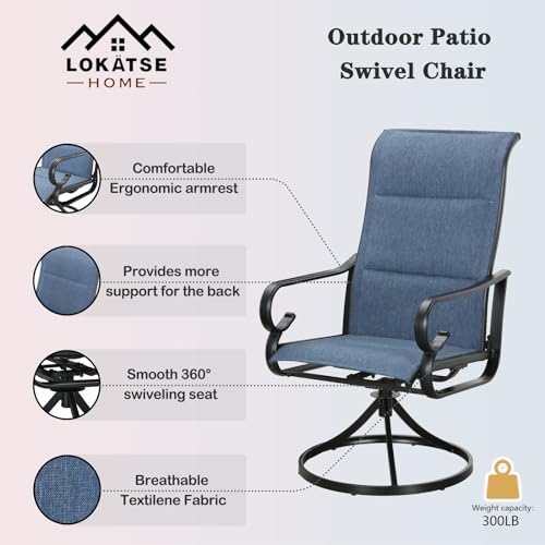 LOKATSE HOME 6 PCS High Back Textilene Outdoor Patio Swivel Chairs Blue