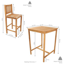 Sunnydaze 3-Piece Teak Wood Bar-Height Patio Table Set Teak
