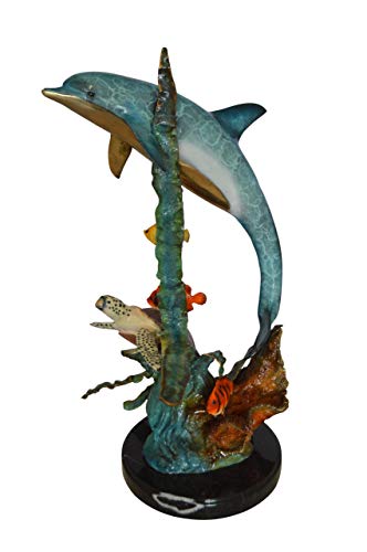 NIFAO Dolphin & Sea Life Ocean Medium Bronze Statue, 18" L x 16" W x 25" H