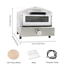 12” Outdoor Propane Pizza Oven, Compact, Portable Pizza Maker, Stainless Steel Gas Pizza Oven, Countertop Pizza Oven for Camping Kitchen Party
