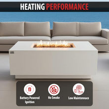 AMS 66" Rectangular Propane Fire Pit Table for Outdoor Patio, Cream White