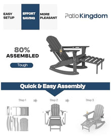 Patio Kingdom 4-Pack Adirondack Rocking Chairs with Retractable Ottoman & Cup Holders, Folding HDPE Patio Rockers for Porch, Deck, Fire Pit, Poly Lumber Outdoor Chairs with Phone Slot, Gray