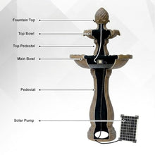 XBrand 44" Solar Powered Outdoor 2-Tier Cascading Water Fountain, Fiberglass Resin Garden & Patio Solar Fountain, Beige