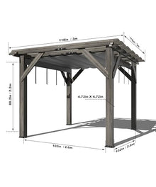 GAOMON 10x10 FT Wood Pergola with Retractable Shade Canopy Charcoal Gray
