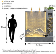 Outdoor Cement Water Fountain with LED Lights, 6-Foot Tall Wall Waterfall Fountain for Garden, Yard, and Patio - Durable, Energy-Efficient, UV-Resistant (Left+Right)(#B)