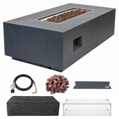 AMS 55" Rectangular Concrete Propane Gas Fire Pit Table (Wavy Dark Gray)