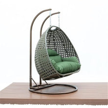 LeisureMod 2 Person Wicker Egg Chair Indoor Outdoor Lounge Dark Green