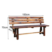 Garden Bench Outdoor Garden Bench Terrace Lounge Seating Anticorrosive carbonized Solid Wood Park Chair Garden Double Chair Lawn Benches with backrests for 2-3 People for Balcony Deck Backyard (150CM