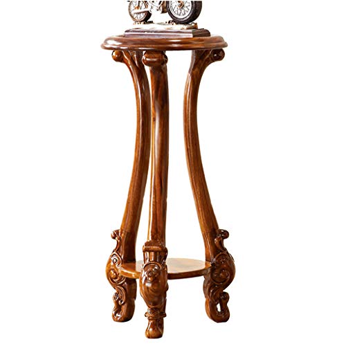 Stands Solid Wood Flower Vintage Hand-Carved Shelf Luxury Living Room Floor-Standing Flower Combination Ebony Wood Low Middle and high Abstract Style (High)