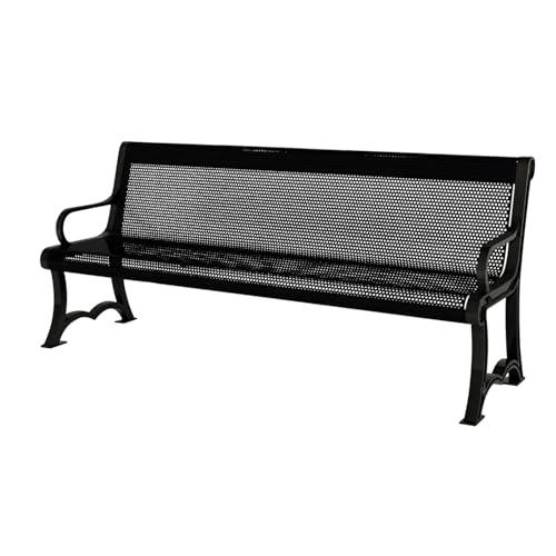 COATEDOUTDOORFURNITURE Bench, Black, Punched, 4Ft, with Back, Portable