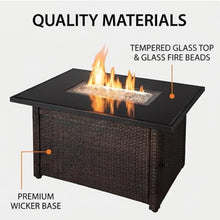 Endless Summer 44 x 32 Rectangular 40,000 BTU Liquid Propane Gas Outdoor Fire Pit Table w/White Fire Glass, Center Insert and Cover, Brown/Black