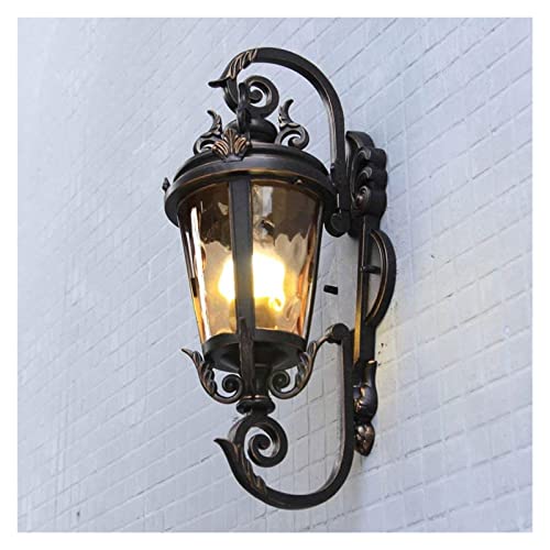 ALDEPO Wall Lamp 1-Light Outdoor Exterior Wall Down Lantern Corridor Sconce Traditional Porch Patio Lighting Fixture with One E27 Base, Water-Proof, Cast Aluminum Housing, Glass Panels (Color : XL)
