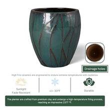 Emissary Home and Garden 20in. L x 22in. H Teal Stoneware Round Planter with High-fire Treatment (Set of 1)