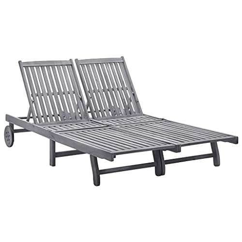 Garden Sun Lounger,Patio Chaise Lounge, Outside Tanning Chairs,Outdoor Set for Deck, and Poolside,2-Person, Solid Acacia Wood (Grey 78.3" x 46.5" x 11.8"(L x W x H) 2)