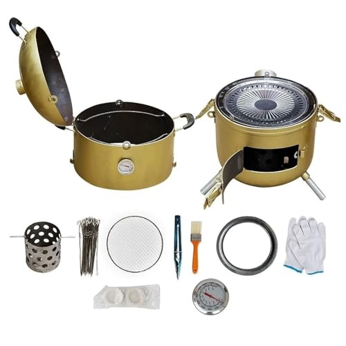Smoker Kettle Grill 360° All-around Grilling Made of Stainless Steel Equipped with Thermometer and Grill Rack for Deck Patio Backyard Balcony Parties Outdoor BBQ Smokers