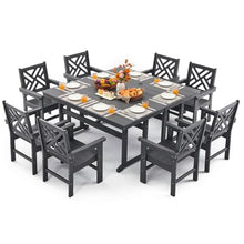 AXMOLM 10 Piece HDPE Outdoor Dining Set for 8, Patio HDPE Furniture Set with 2 Table and Umbrella Hole, Outdoor Table and Chairs for Garden, Poolside, Backyard, Deck