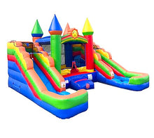 Pogo Bounce House Crossover Rainbow Inflatable Bounce House with Double Water Slides