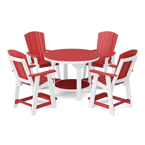 Wildridge Heritage 5-Piece 48" Pub Counter Set, Cardinal Red and White - Outdoor Weather Resistant Recycled Plastic Furniture for Patio