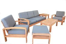 6 PC A Grade Outdoor Patio Teak Sofa Set - 3-Seater Sofa, 2 Deep Seating Club Chairs, 1 Side Table, 1 Rectangle Coffee Table and 1 Ottoman-Furniture Only - Cadras Collection