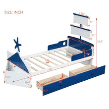 Bellemave Twin Size Boat-Shaped Kids Bed with Storage Drawers Blue