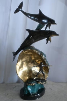 NIFAO Triple Dolphin, Ocean Medium Bronze Statue, 16" L x 11" W x 33" H